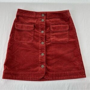 LOFT Women's size 2 Orange Corduroy Button Down skirt 100% Cotton front pockets